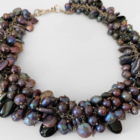 Baroque Freshwater Peacock Pearl Cluster Necklace - Picture 3 of 7